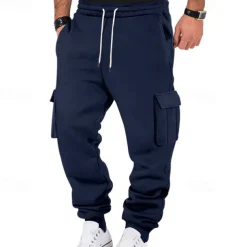 Men's Fleece Pants Sweatpants Joggers Trousers Cargo Sweatpants Pocket Drawstring Elastic Waist Plain Comfort Warm Sports Outdoor Daily Fashion Casual Black White Micro-elastic