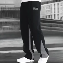 Men's Fleece Pants Sweatpants Trousers Straight Leg Sweatpants Flared Sweatpants Pocket Drawstring Elastic Waist Color Block Comfort Breathable Outdoor Daily Going out Fashion Casual Black-White Black