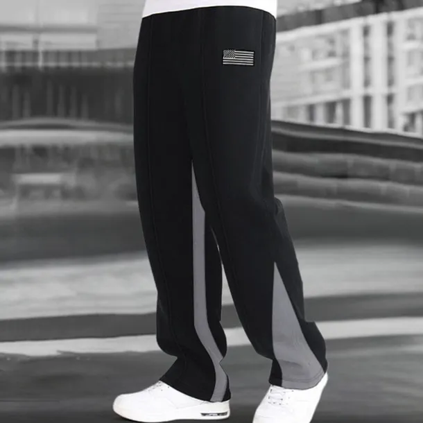 Men's Fleece Pants Sweatpants Trousers Straight Leg Sweatpants Flared Sweatpants Pocket Drawstring Elastic Waist Color Block Comfort Breathable Outdoor Daily Going out Fashion Casual Black-White Black