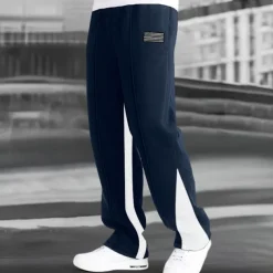 Men's Fleece Pants Sweatpants Trousers Straight Leg Sweatpants Flared Sweatpants Pocket Drawstring Elastic Waist Color Block Comfort Breathable Outdoor Daily Going out Fashion Casual Black-White Black