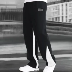 Men's Fleece Pants Sweatpants Trousers Straight Leg Sweatpants Flared Sweatpants Pocket Drawstring Elastic Waist Color Block Comfort Breathable Outdoor Daily Going out Fashion Casual Black-White Black