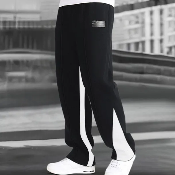 Men's Fleece Pants Sweatpants Trousers Straight Leg Sweatpants Flared Sweatpants Pocket Drawstring Elastic Waist Color Block Comfort Breathable Outdoor Daily Going out Fashion Casual Black-White Black
