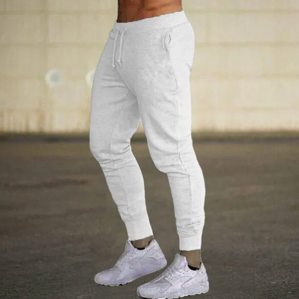 Men's Fleece Pants Sweatpants Joggers Workout Pants Track Pants Pocket Elastic Waist Solid Color Lightweight Casual Daily Trousers Athletic Blackine White