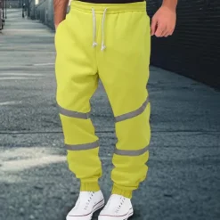 Men's Fleece Pants Sweatpants Joggers Trousers Casual Pants Drawstring Elastic Waist Reflective Strip Plain Comfort Warm Full Length Sports Outdoor Daily Nightclub Fashion Streetwear Black Yellow