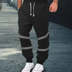 Men's Fleece Pants Sweatpants Joggers Trousers Casual Pants Drawstring Elastic Waist Reflective Strip Plain Comfort Warm Full Length Sports Outdoor Daily Nightclub Fashion Streetwear Black Yellow