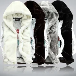 Men's Fleece Vest Hoodie Vest Vest Faux Fur Daily Date Vacation Fashion Casual Fall & Winter Pocket Polyester Warm Comfortable Solid Color Zipper Hooded Regular Fit Black White Light Grey Coffee Vest