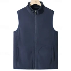 Men's Fleece Vest Vest Polar Fleece Gilet Daily Date Vacation Fashion Casual Fall & Winter Pocket Polyester Thermal Warm Comfortable Plain Zipper Stand Collar Regular Fit Black Dark Blue Dark Gray