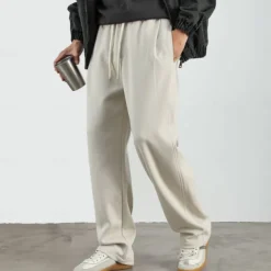 Men's Fleece-lined Athletic Pants Active Pants Active Joggers Full Length Outdoor Vacation Home Sports Fashion Navy Blue Beige Micro-elastic