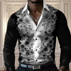 Men's Floral Casual Shirt Button Up Shirt Long Sleeve Casual Party Gift Casual Spring Fall Turndown Button Up Yellow Blue Purple Gray