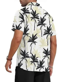 Men's Floral Coconut Palm 2pcs Shirts Sets Summer Tops Short Sleeve Short Pants Turndown Casual beach vacation Outdoor Home Casual 3D Print Summer Black White