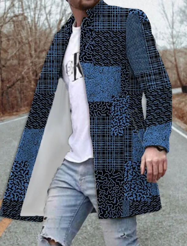 Men's Floral Color Block Graphic Prints Winter Coat Overcoat Coat Warm Breathable Comfortable Fashion Streetwear Business Work Wear to work Going out Pocket Print Fall & Winter Turndown Long Sleeve