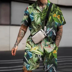 Men's Floral Flamingo Tropical 2pcs Shirts Sets Summer Hawaiian Shirt Short Sleeve Short Pants Turndown Fashion Streetwear Designer Outdoor Street Casual Print Summer Spring Black White Pink