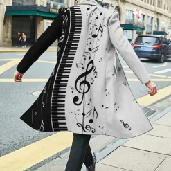 Men's Floral Graphic Prints Pano Keys Winter Coat Overcoat Coat Warm Breathable Comfortable Fashion Streetwear Business Work Wear to work Going out Pocket Print Fall & Winter Turndown Long Sleeve