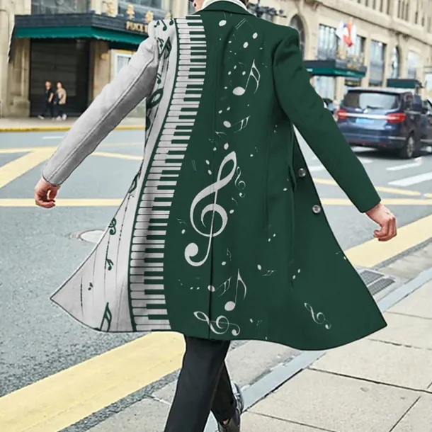 Men's Floral Graphic Prints Pano Keys Winter Coat Overcoat Coat Warm Breathable Comfortable Fashion Streetwear Business Work Wear to work Going out Pocket Print Fall & Winter Turndown Long Sleeve