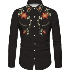 Men's Floral Graphic Prints Shirt Western Shirt Cowboy Shirt Long Sleeve Fashion Designer Casual Outdoor Daily Holiday Fall & Winter Turndown Print Button-Down Black Navy Blue