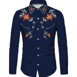 Men's Floral Graphic Prints Shirt Western Shirt Cowboy Shirt Long Sleeve Fashion Designer Casual Outdoor Daily Holiday Fall & Winter Turndown Print Button-Down Black Navy Blue