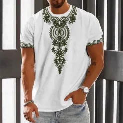 Men's Floral Graphic T Shirt Short Sleeve T shirt 3D Print Crew Neck Shirt Fashion Designer Ethnic Outdoor Daily Sports White Blue Brown Spring & Summer Clothing Apparel S M L XL 2XL 3XL