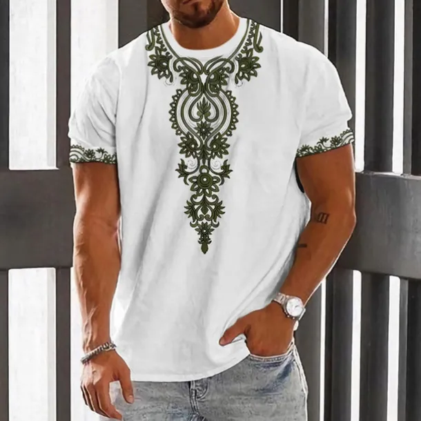 Men's Floral Graphic T Shirt Short Sleeve T shirt 3D Print Crew Neck Shirt Fashion Designer Ethnic Outdoor Daily Sports White Blue Brown Spring & Summer Clothing Apparel S M L XL 2XL 3XL