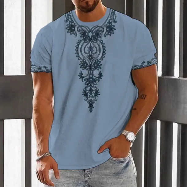 Men's Floral Graphic T Shirt Short Sleeve T shirt 3D Print Crew Neck Shirt Fashion Designer Ethnic Outdoor Daily Sports White Blue Brown Spring & Summer Clothing Apparel S M L XL 2XL 3XL