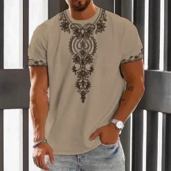 Men's Floral Graphic T Shirt Short Sleeve T shirt 3D Print Crew Neck Shirt Fashion Designer Ethnic Outdoor Daily Sports White Blue Brown Spring & Summer Clothing Apparel S M L XL 2XL 3XL