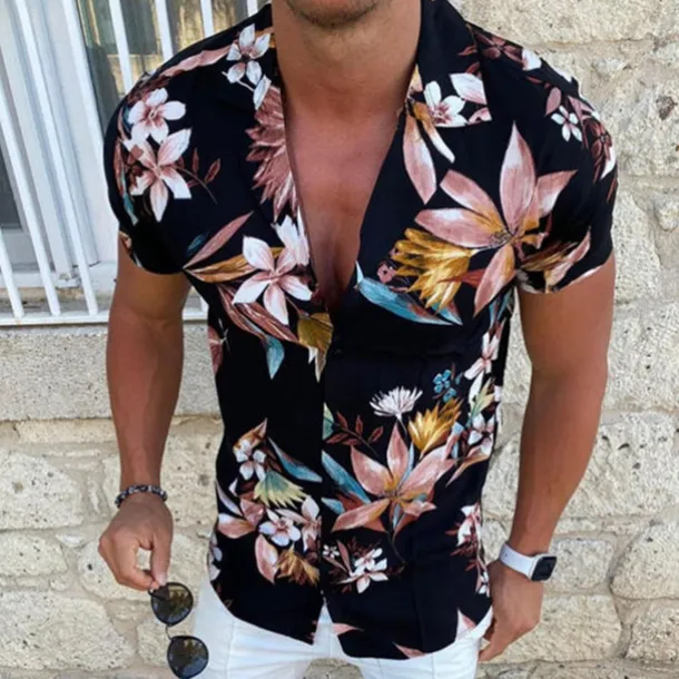 Men's Floral Hawaiian Aloha Shirt Summer Hawaiian Shirt Button Up Shirt Short Sleeve Fashion Designer Casual Outdoor Casual Daily Spring & Summer Turndown Button-Down Light Yellow Light Pink Black