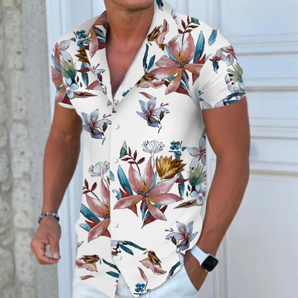 Men's Floral Hawaiian Aloha Shirt Summer Hawaiian Shirt Button Up Shirt Short Sleeve Fashion Designer Casual Outdoor Casual Daily Spring & Summer Turndown Button-Down Light Yellow Light Pink Black