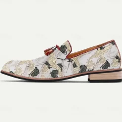 Men's Floral Jacquard Slip-On Loafers with Tassel Detail - Premium Embroidered Shoes for Semi-Formal and Casual Outings