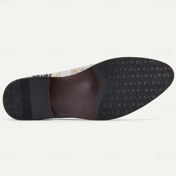 Men's Floral Jacquard Slip-On Loafers with Tassel Detail - Premium Embroidered Shoes for Semi-Formal and Casual Outings