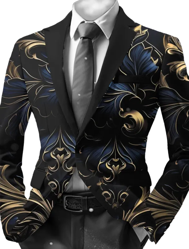 Men's Floral Long Sleeve Turndown Vintage Business Work Wear to work Going out Buttons Print Multi Pocket