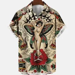 Men's Floral Mermaid Pirate Shirt Summer Hawaiian Shirt Aloha Shirt Short Sleeves Shirt Turndown Vintage Tropical Fashion Street Casual Hawaiian Apricot Black Yellow S M L