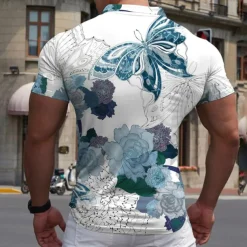 Men's Floral Polo Shirts Hawaiian Polo Shirts Golf Shirt Short Sleeve Shirt Turndown Casual Daily 3D Print Blue Purple Brown Green Print Button-Down Clothing Apparel Fashion Designer Casual Breathable