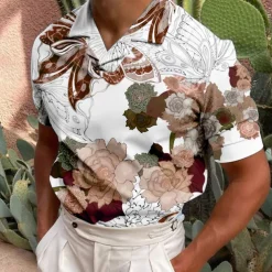 Men's Floral Polo Shirts Hawaiian Polo Shirts Golf Shirt Short Sleeve Shirt Turndown Casual Daily 3D Print Blue Purple Brown Green Print Button-Down Clothing Apparel Fashion Designer Casual Breathable