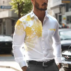 Men's Floral Printed Shirts Long Sleeve Business Casual Wear to work Daily Wear Streetwear Spring & Summer Turndown Pocket Print Button-Down Yellow Blue