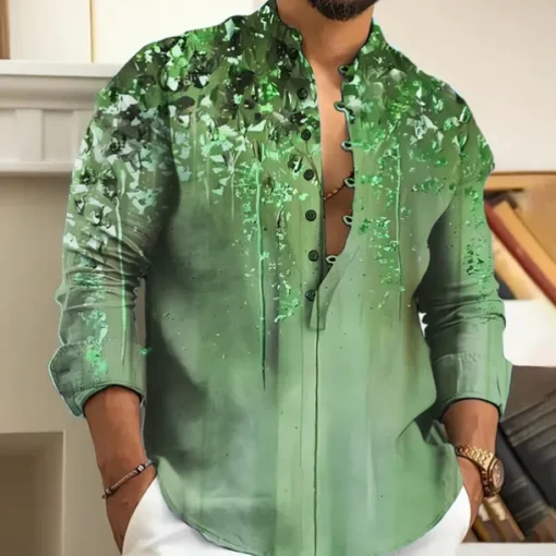 Men's Floral Shirt Button Up Shirt Long Sleeve Fashion Streetwear Designer Outdoor Casual Daily Summer Spring Fall Stand Collar Print Blue Purple Brown Green Gray