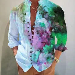 Men's Floral Shirt Button Up Shirt Long Sleeve Fashion Designer Casual Vacation Daily Going out Fall Autumn / Fall Spring & Summer Stand Collar Print White+Red Black White Yellow Pink