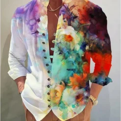 Men's Floral Shirt Button Up Shirt Long Sleeve Fashion Designer Casual Vacation Daily Going out Fall Autumn / Fall Spring & Summer Stand Collar Print White+Red Black White Yellow Pink