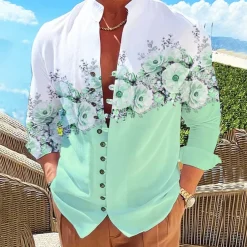 Men's Floral Shirt Button Up Shirt Long Sleeve Fashion Streetwear Designer Outdoor Casual Daily Summer Spring Fall Stand Collar Print Yellow Pink Purple Green Gray
