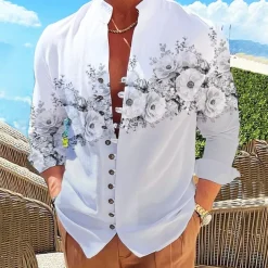 Men's Floral Shirt Button Up Shirt Long Sleeve Fashion Streetwear Designer Outdoor Casual Daily Summer Spring Fall Stand Collar Print Yellow Pink Purple Green Gray