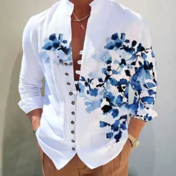 Men's Floral Shirt Button Up Shirt Long Sleeve Fashion Designer Casual Vacation Daily Going out Fall Autumn / Fall Spring & Summer Stand Collar Print Yellow Blue Purple Green Gray
