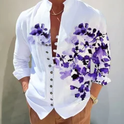 Men's Floral Shirt Button Up Shirt Long Sleeve Fashion Designer Casual Vacation Daily Going out Fall Autumn / Fall Spring & Summer Stand Collar Print Yellow Blue Purple Green Gray