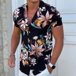 Men's Floral Shirt Camp Collar Shirt Short Sleeve Fashion Designer Casual Outdoor Casual Daily Spring & Summer Turndown Button-Down Black White Yellow Blue Purple