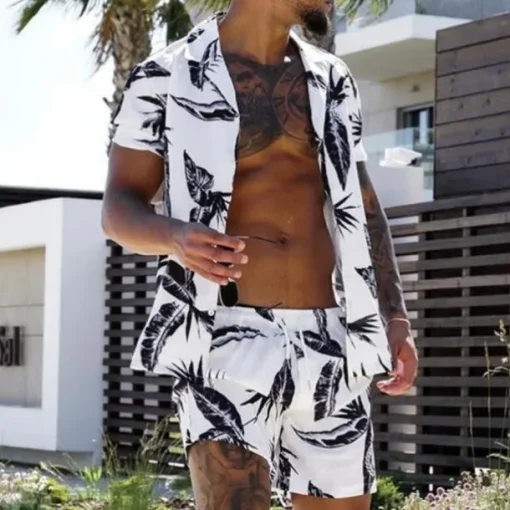 Men's Floral Tribal 2pcs Shirts Sets Summer Hawaiian Shirt Short Sleeve Short Pants Cuban Collar Tropical Fashion Hawaiian Street Casual Hawaiian Print Summer Spring White Yellow Fuchsia