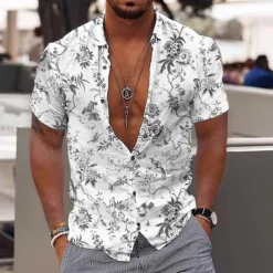 Men's Floral Tropical Flowers Shirt Summer Hawaiian Shirt Aloha Shirt Long Sleeve Shirt Turndown Fashion Streetwear Designer Outdoor Street Casual White Blue Light Blue S M L