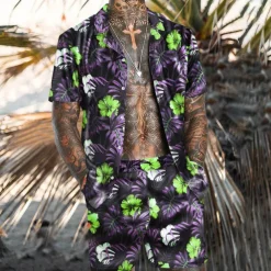 Men's Floral Tropical Flowers Tropical Plants 2pcs Shirts Sets Summer Hawaiian Shirt Short Sleeve Short Pants Turndown Fashion Hawaiian Designer Outdoor Vacation Casual 3D Print Button-Down Summer