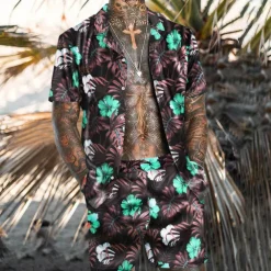 Men's Floral Tropical Flowers Tropical Plants 2pcs Shirts Sets Summer Hawaiian Shirt Short Sleeve Short Pants Turndown Fashion Hawaiian Designer Outdoor Vacation Casual 3D Print Button-Down Summer