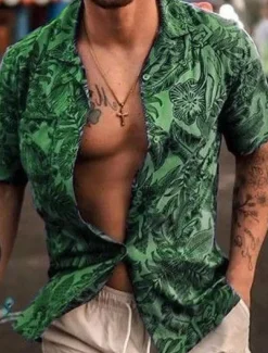 Men's Floral Tropical Plants Shirt Summer Shirt Casual Shirt Short Sleeve Shirt Camp Collar Fashion Casual Comfortable Vacation Street Daily Blue Green Dark Grey S M L