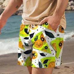 Men's Food Graphic Prints Pizza Swim Trunks Swim Shorts Board Shorts Mid Waist Vacation Hawaiian Holiday Vacation Holiday Beach Drawstring with Mesh lining Elastic Waist Designer Clothing Apparel