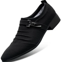 Men's Formal Dress Shoes with Metal Buckle - Elegant Slip-On Loafers in Navy Blue for Weddings & Business Attire