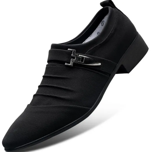 Men's Formal Dress Shoes with Metal Buckle - Elegant Slip-On Loafers in Navy Blue for Weddings & Business Attire