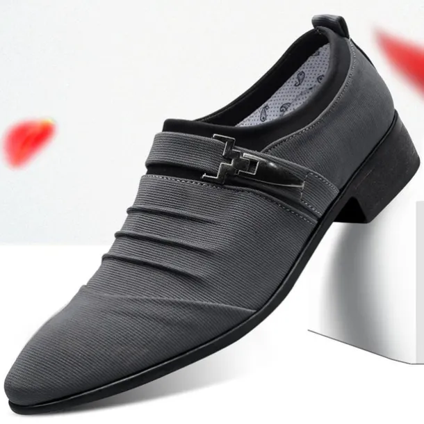 Men's Formal Dress Shoes with Metal Buckle - Elegant Slip-On Loafers in Navy Blue for Weddings & Business Attire